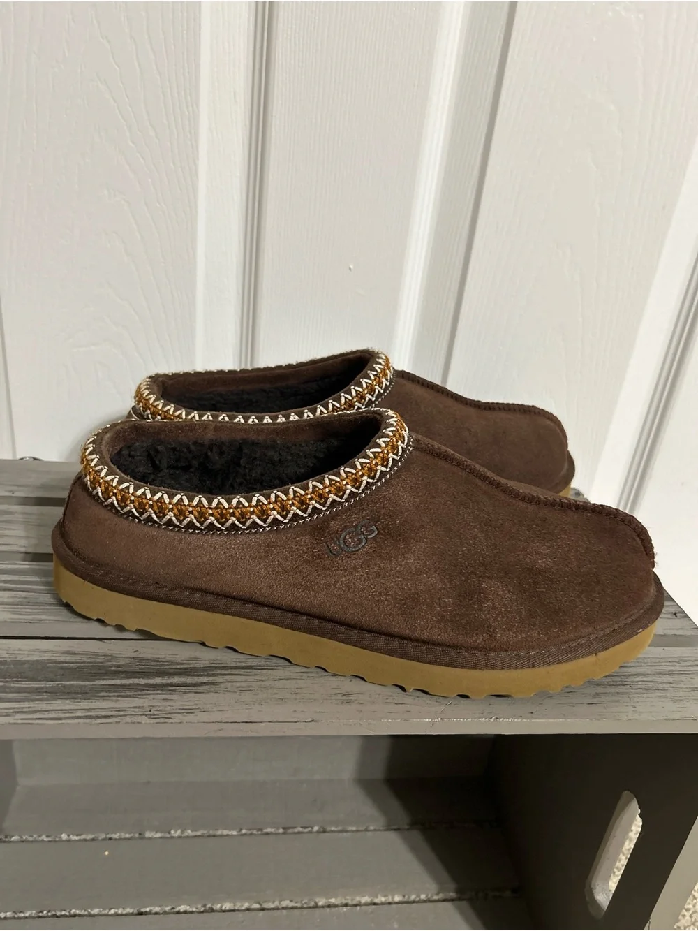 Ugg Tasman Men’s Brown Suede Hybrid Slip On Shoes W Embroidered Rim Size 11 EUC